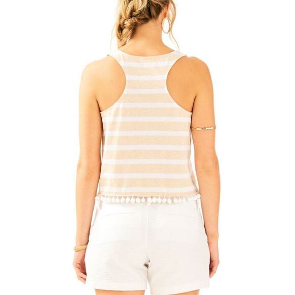 NWOT Lilly Pulitzer Shirley Cropped Tank Top Striped Pom Pom Heather Sand Bar L - Picture 8 of 8